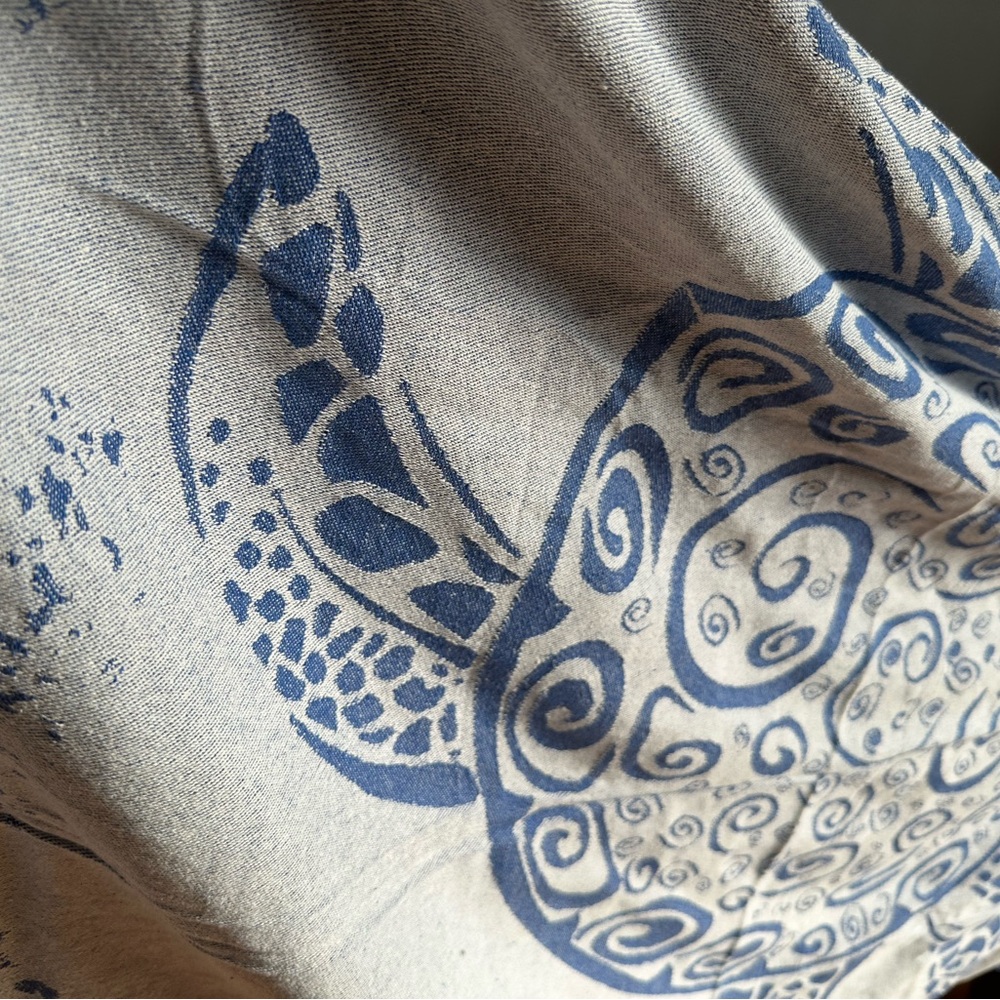 Textured throw blanket and towel /Turtle patterned  Cotton, sea blue